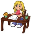 Mädchen, Schreibtisch, Hausaufgaben, schreiben