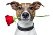 Dog with red rose