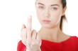 Woman with middle finger up